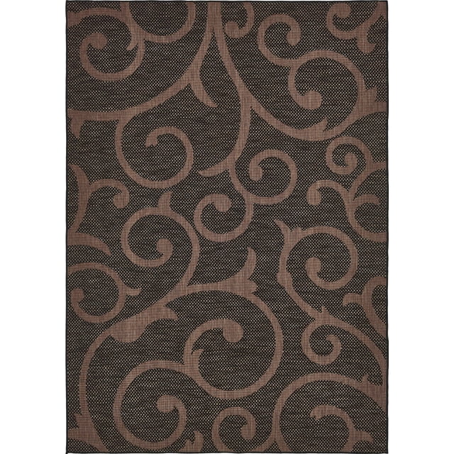 Unique Loom Botanical Collection Abstract Swirls Transitional Indoor and Outdoor Flatweave Area Rug, 7 x 10 Feet, Chocolate Brown/Black