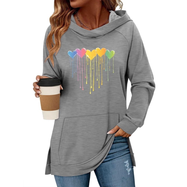 TaTaai Women's long sleeve hooded top, slim fit lightweight, classic fashion, side slit with pockets, soft fabric, Valentine's Day outfit, daily commute & casual gatherings Gift