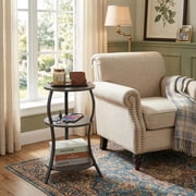 ZEXVIDA Round Side Table with Charging Station, 3-Tier Circular End Table and Compact Sofa Side Table, Gray