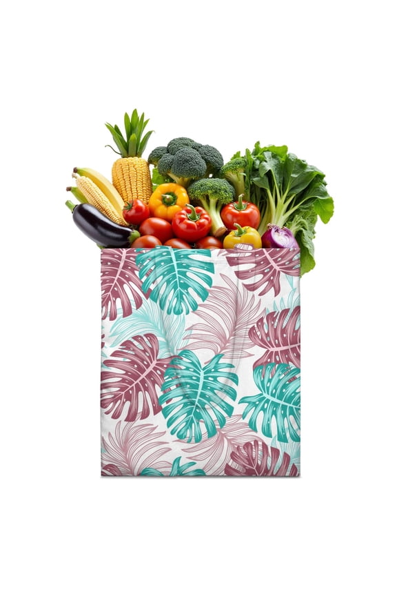 Hawaiian Floral Canvas Shopping Bag, Reusable Tote with Aloha Print, Eco-Friendly Beach Vacation Handbag for Women, Lightweight Summer Tropical Leaf Travel Bag