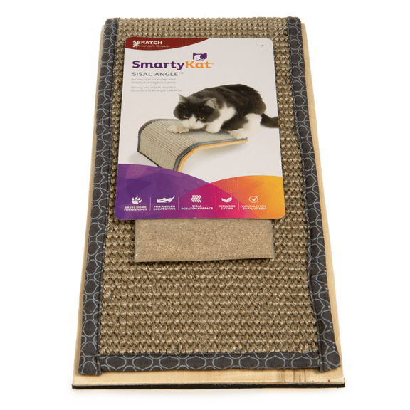 SmartyKat Sisal Angle Ramp Cat Scratcher for Indoor Cats & Kittens, Durable Sisal & Wood Scratching Pad, Includes Catnip, Gray/Taupe