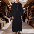 thumbnail image 2 of JAJAHO Mens Kaftan Abaya Thobe Button Down Arab Long Robe Crewneck Long Sleeve Loose Fit Ankle Length Robe With Pockets, 2 of 7