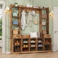 thumbnail image 2 of Semoic Hall Tree with Bench and Shoe Cabinet, Coat Rack and 5 Hooks for Entryway, Wood Shoe Cabinet with Drawers and Shelves, Brown(13.8"L x 55.1" W x 61.6"H), 2 of 9