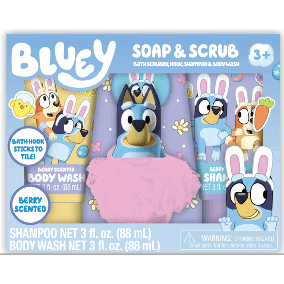 Bluey Soap & Scrub Set, 4 Piece Set, Berry Scented