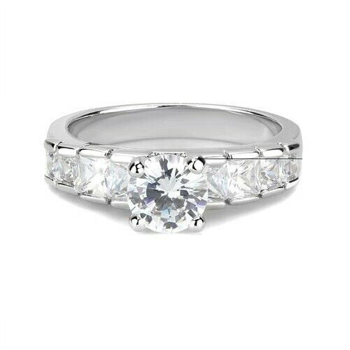HeartsAndYou 2.5ct Round Cut Moissanite Princess Accents Engagement Ring for Women 18k White Gold over Silver
