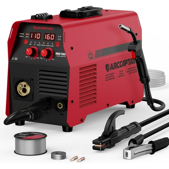 ARCCAPTAIN 4-in-1MIG Welder, 160A Welder Machine 110V 220V, Flux Core MIG/Gas MIG/Lift TIG /Stick Welding Machine with Synergy, Multiprocess Gas MIG Welder Equipment