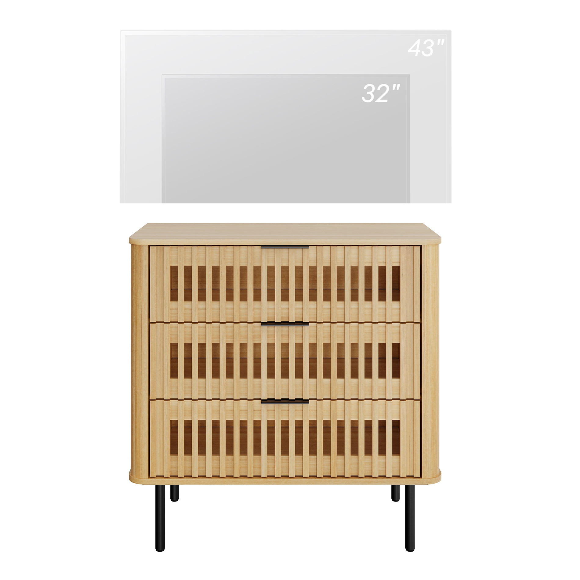 31.5" W Modern TV Stand with 3 Slatted Storage Drawers, Mid-Century Modern Media Console for Living Room/Bedroom, Walnut