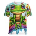 thumbnail image 5 of Rainbow Frog Flower Torch Womens Tops Women's Fashion Casual Short Sleeve Flower Print Round Neck Pullover Top Blouse, 5 of 6