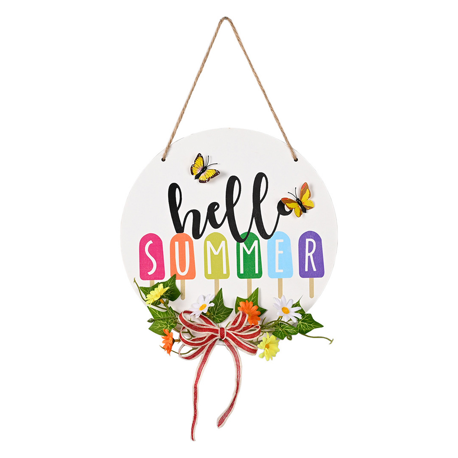 WaaHome Hello Summer Door Sign 6x12 Farmhouse Summer Decor Sign for Home Wall Front Door Decorations