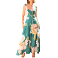 thumbnail image 3 of Vestido Fluido Sin Mangas con Cuello Cuadrado y Estampado Floral para Mujer. Vestido Maxi de Corte A. Verde S, 3 of 10