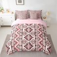 thumbnail image 2 of Manfei Women Tribal Boho Bedding Comforter Set 7pcs, Pastel Mandala Aztec Queen Bedding Sets, Pink Hippie Square Abstract Reversible Queen Sheet Sets, Breathable Home Decor, 2 of 7