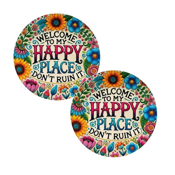 2Pack Welcome To My Happy Place Customizable Door Hanger Sign For Indoor Outdoor Wall With Inspirational Greeting Message Door Hanging Decoration Home Decor