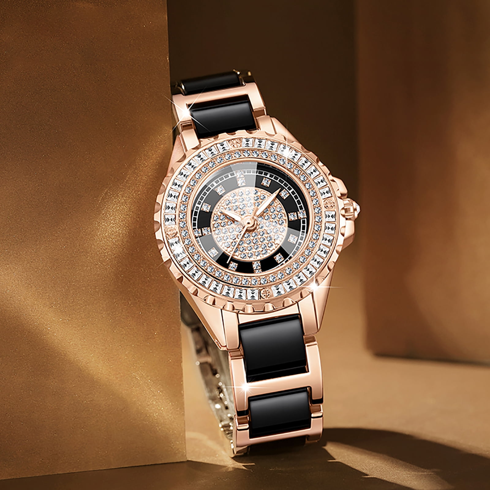 Womens Wrist Watch Elegant Dress Watch for Women Rose Gold Comfort Care Strap with Acrylic Pellets for Wife Girlfriend or Mothers Idea Gift for Special Women in Life