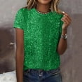 thumbnail image 2 of successthop Sequin Tops for Women Casual Crewneck Shirts Elegant Lightweight Short Sleeve Clothes Solid Pullovers Green, 2 of 6