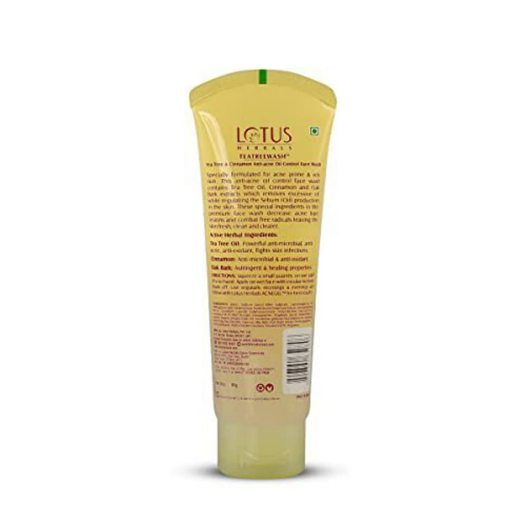 Lotus Herbals Teatreewash Face Wash with Tea Tree Oil Cinnamon Anti Acne Oil Control For Oily Skin 120ml