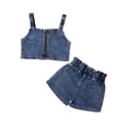 thumbnail image 4 of Douhoow 1-6Y Girls Denim Clothes Bow Bust Zipper Sleeveless Crop Top + Shorts Summer 2pcs Outfits, 4 of 9