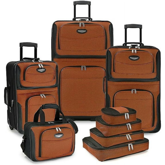 Travel Select Amsterdam Expandable Rolling Upright Luggage Set w/ Packing Cubes, Orange, 8-Piece Set