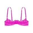 thumbnail image 4 of iiniim Woman's Lace Sheer Shelf Bra Lingerie Underwired Balconette 1/4 Cup Hollow Out Bralette Rose B 5XL, 4 of 7