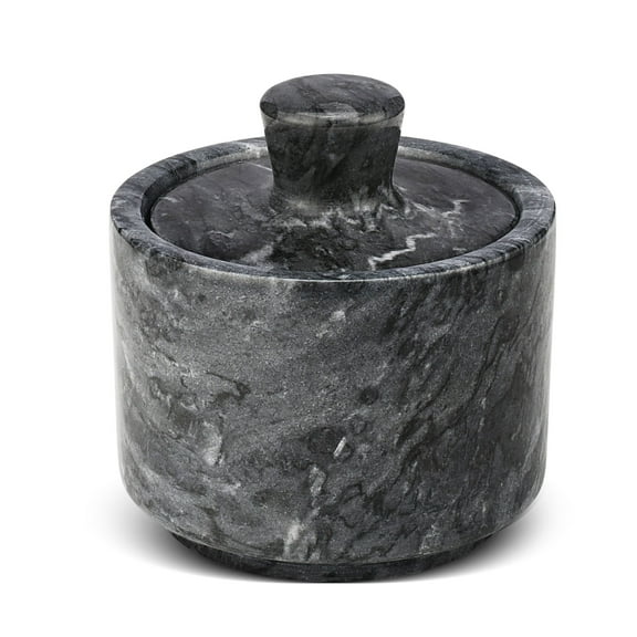 Marble Salt Cellar with Lid, Multi-Purpose Marble Container for Salt, Pepper, Paprika and Powdered Herbs, Marble Box for Jewelry, Watches and Accessories (Black)