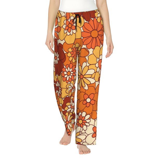 Fotbe Hippie Flower Pantalones de Pijama para Mujer, Pantalones de Dormir, Pantalones Pj con Cordón y Bolsillos-Large