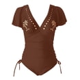 thumbnail image 2 of Ticikt One Piece Swimsuit for Women,Deep V Ruffle Tummy Control Monokini Swimsuits,Flattering Bathing Suits Family Beach,Color:Coffee,Size:XL, 2 of 4