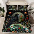 thumbnail image 2 of Manfei Hippie Black Crow Twin Sheet Sets for Kids, Rustic Groovy Floral Twin Fitted Sheet, Tribal Bohemian Style Flat Sheet, Super Cozy Room Decor, 3-Piece, 2 of 7