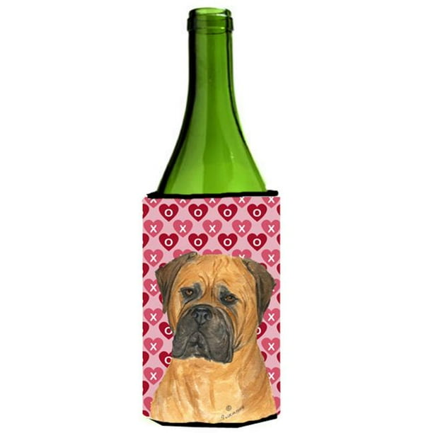 Bullmastiff Coeurs Amour et Valentines Jour Portrait Bouteille de Vin Manche Hugger