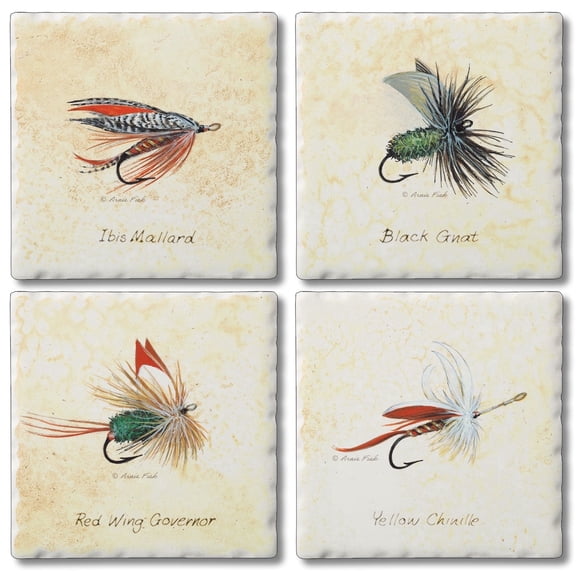 Thirstystone Fly Fishing Lures 4-Pack Assorted Tumbled Tile Stone Coasters