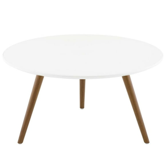 Modway Lippa 28" Round Wood Top Coffee Table with Tripod Base in Walnut White