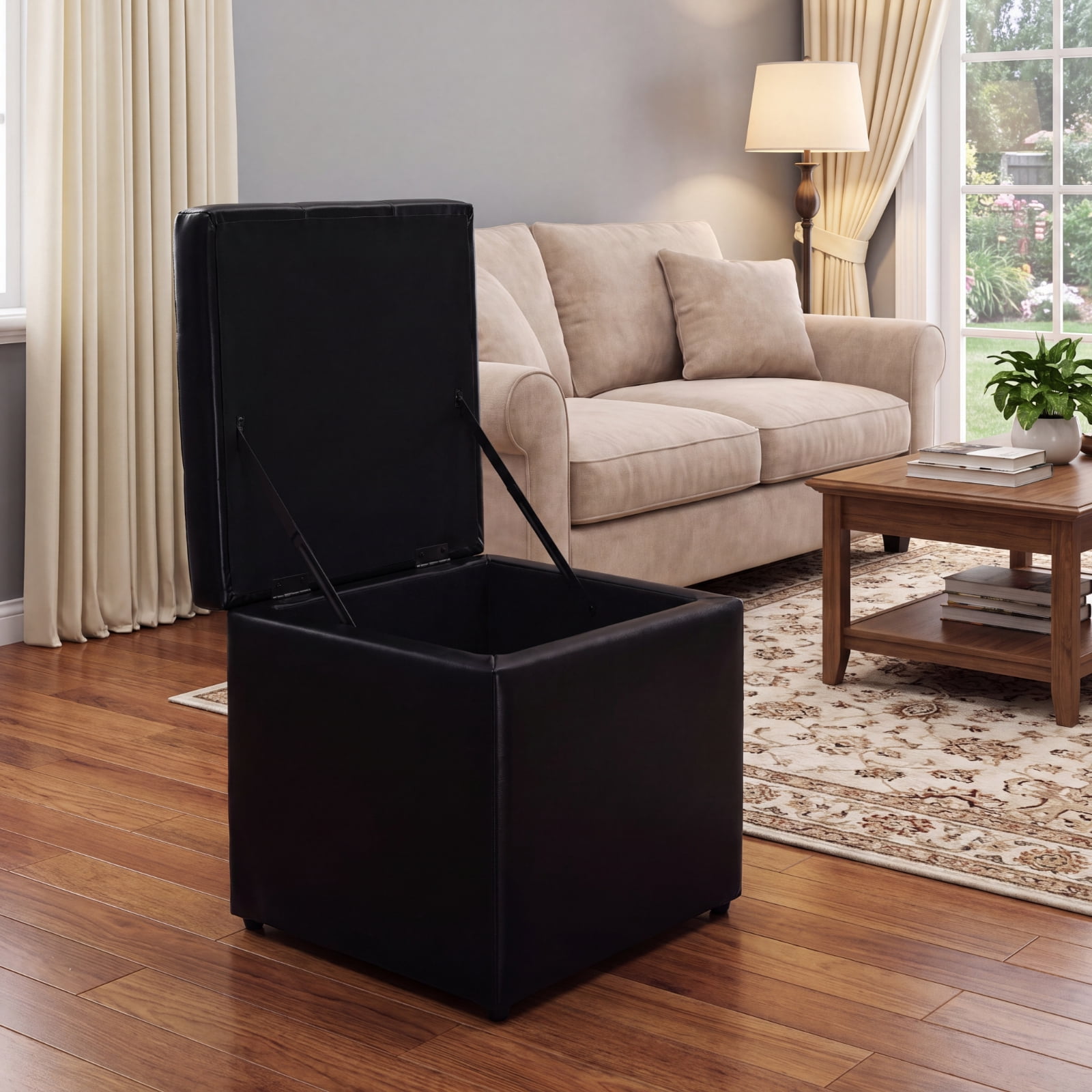 Furnibear Foldable Cube Ottoman Pouffe Storage Seat for Living Room Bedroom Entryway Storage Footrest Seat, Black