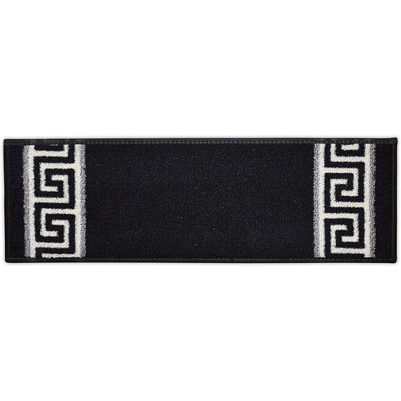 Custom Size Cut to Size Stair Treads Meander Greek Key Black Customize Slip Resistant Latex Backing Low Profile Stair Tread Set Of 13 (Black 13.5in x 36 in)