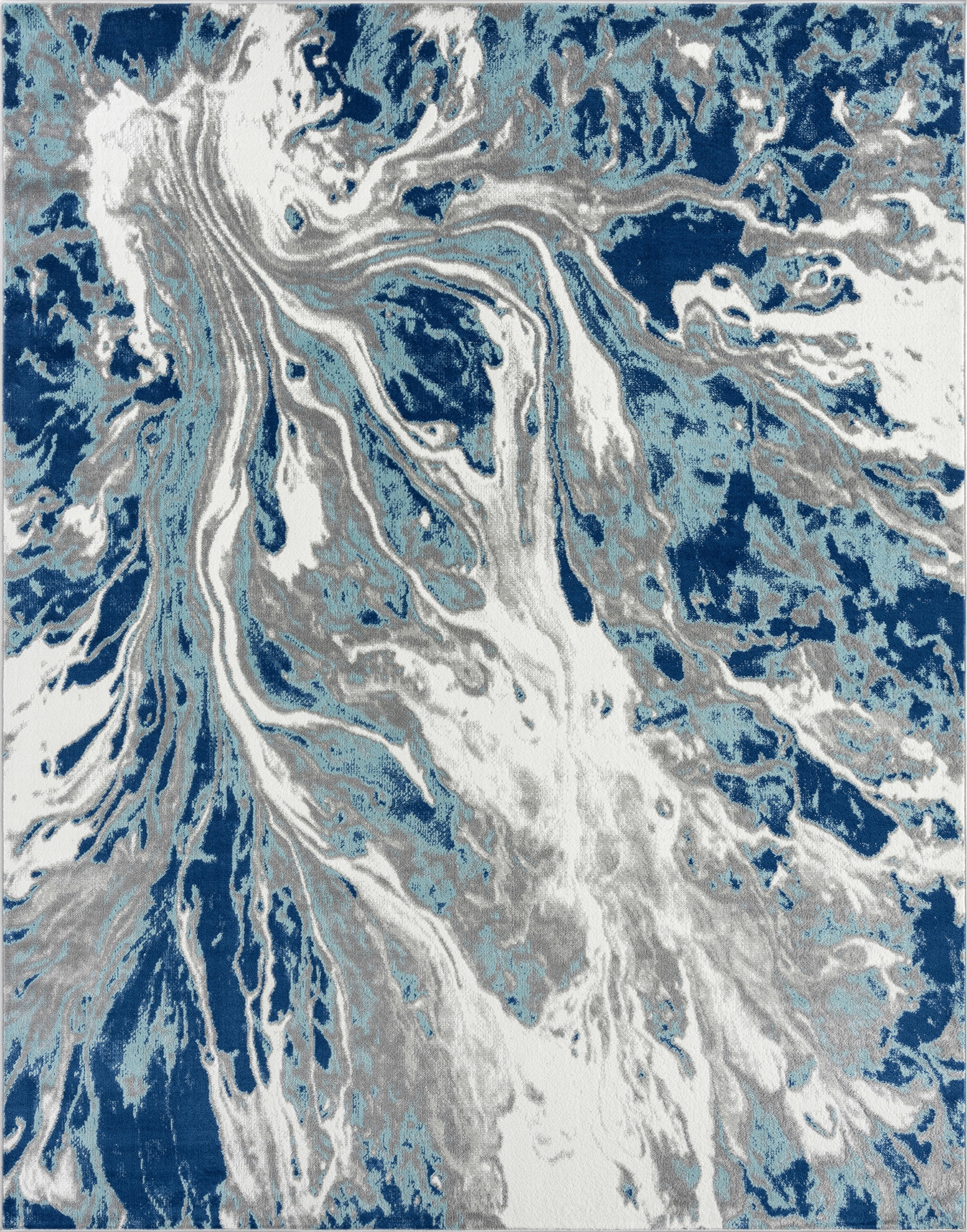 Bliss Rugs Modern Contemporary Abstract Area Rug, Indoor Rugs for Living Room, Dining Room, Bedroom | Blue/Gray, 5' x 8' (5'3''x7'3'')