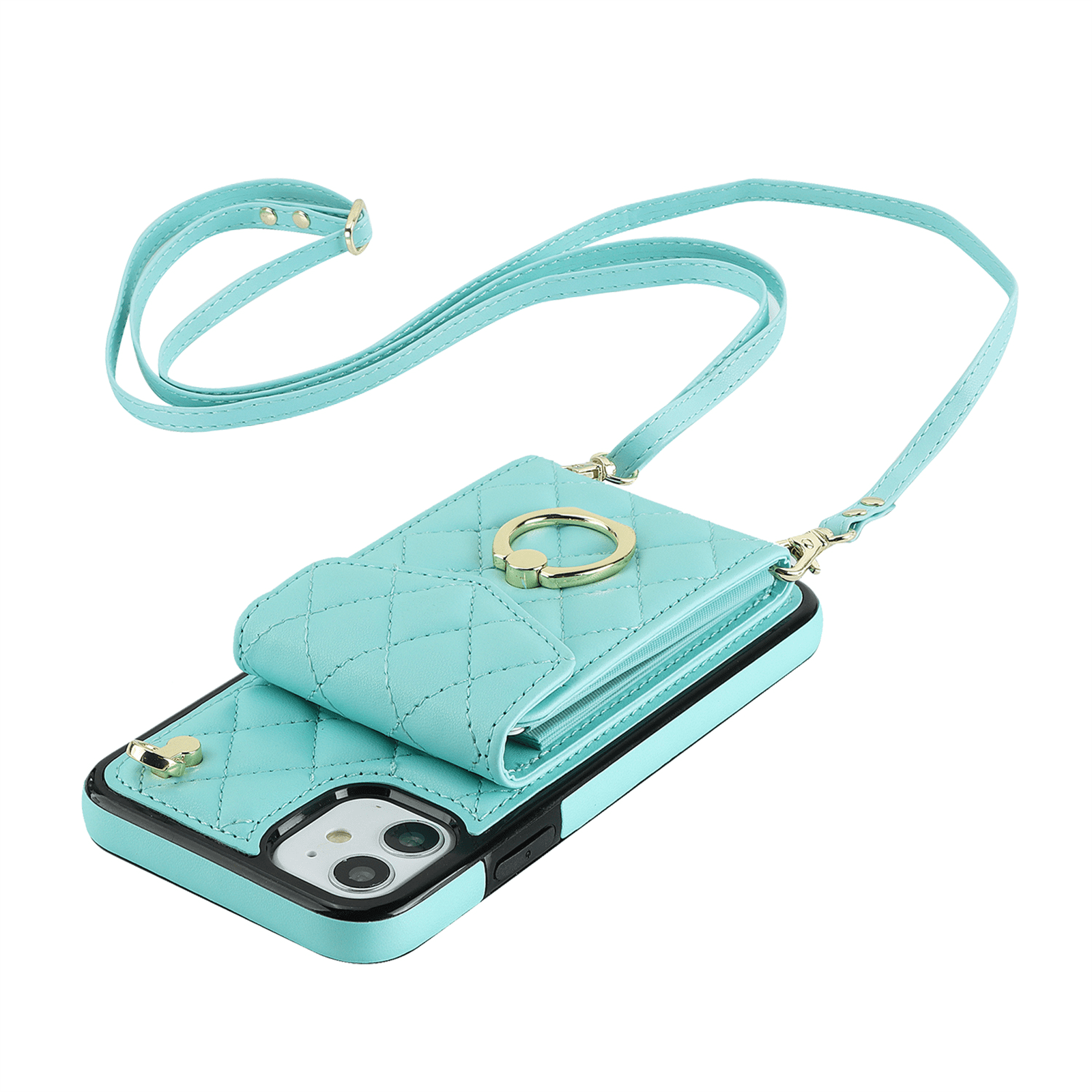 Asuwish Wallet RFID Blocking PU Leather Cell Phone Case with Tempered Glass Screen Protector, Wrist Strap for iPhone 11, Teal