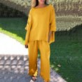 thumbnail image 3 of Two Piece Pants Set for Women New Women Fall Solid Color Loose Casual Pants Two Piece Five Points Sleeve Tops/Shirt Set Short Sleeve Sleeve Round Neck Tops/Shirt Set B-42 Yellow 4XL, 3 of 6