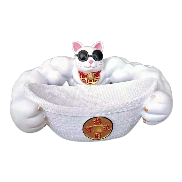 Bearachild Gato de la suerte estatuilla del tesoro caja de almacenamiento de cuenco de oro decorativo para el hogar Decoración del hogar Blanco