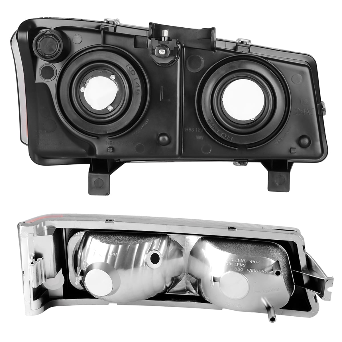 RVNI Chrome Headlights for 2003 2004 2005 2006 Chevy Silverado Avalanche Headlamp Set
