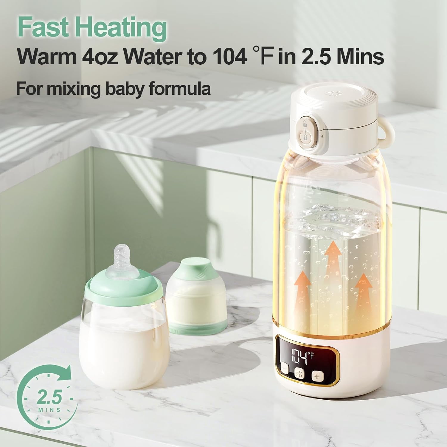 EDENPEER Portable Bottle Warmer for Travel ,Large 17.6oz Precise Temp Control for Breastmilk & Formula, Long Battery Life, USB Rechargeable Fast Heating Leak-Proof