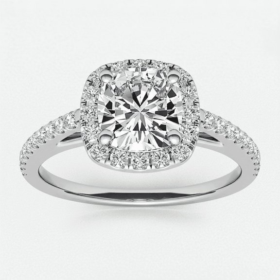 Auory 1.44 Carat Cushion Cut April Birthstone Engagement Ring - Wedding Ring - Halo Ring - Pave Ring - Promise Ring - 18K White Gold Plating for Women