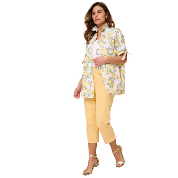 Roaman's Women's Plus Size Tie-Sleeve Button-Down Shirt