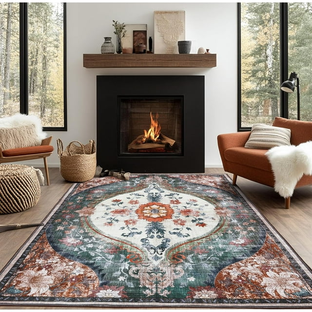 Area Rugs for Entryway x Lightweight Machine Washable Rug Vintage Area Rugs for Bedroom Neutral Bathroom Mat Indoor Carpet for Playroom Office Living Room(Grey xft)