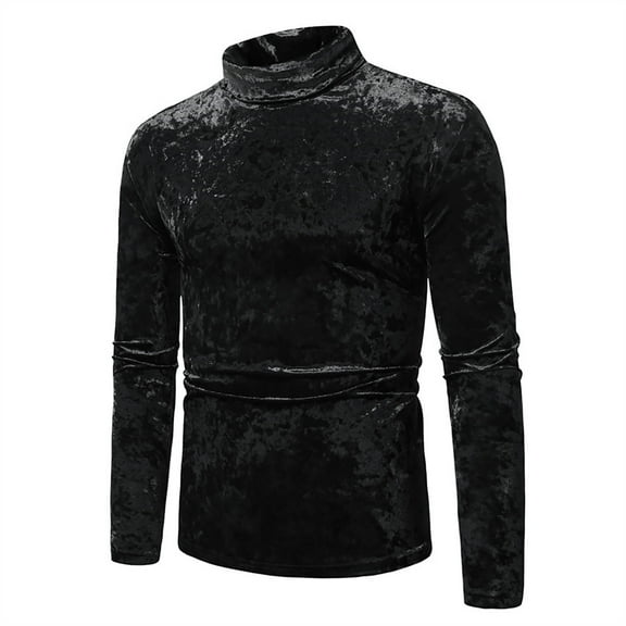 Jjayotai 50% off Clearance! Velvet Turtleneck Sweater for Men, Long Sleeves Thermal Velour Top, Casual Solid Slim Fit Muscle Pullover Black L