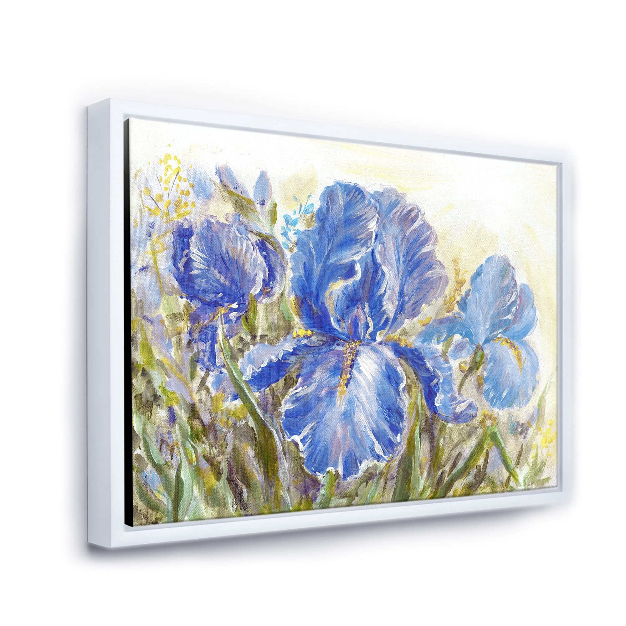 Designart 'Blue Irises Blossoming Flowers' Traditional Framed Canvas Wall Art Print