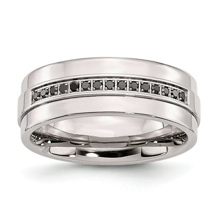 Stainless Steel Polished Black Diamonds 8mm Chisel Wedding Band Stainless Steel Polished Black Diamonds 8mm Chisel Wedding Band Ring 13