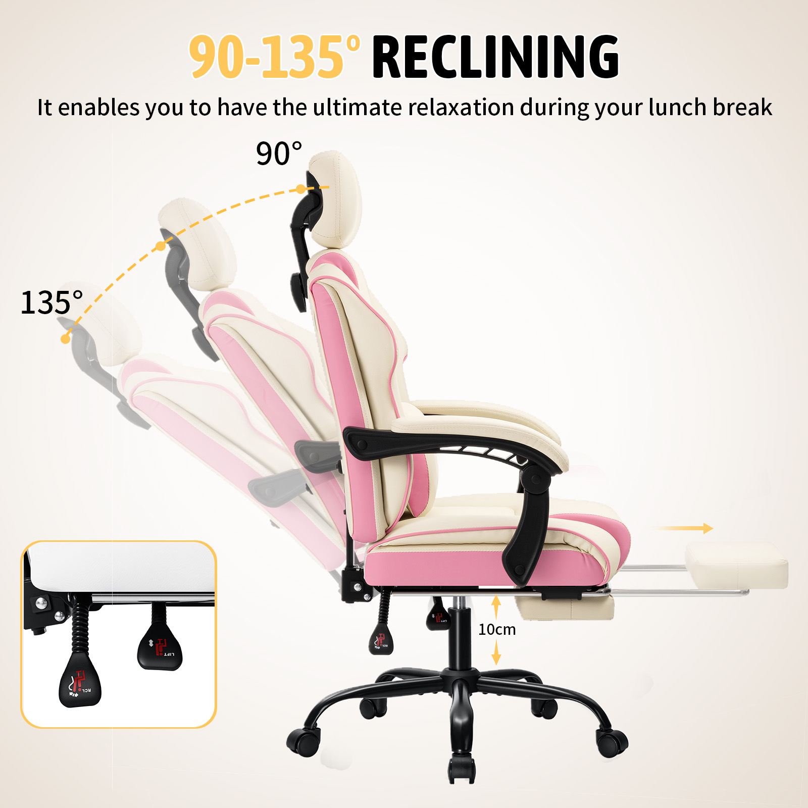 HOFFREE Executive Office Chair with Footrest White Computer Chair with Arms for Home Room and Study Leather Desk Chair with Adjustable Headrest for Teens