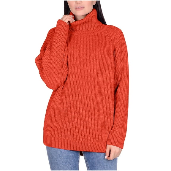 IROINNID Reduced Womens Sweater Turtleneck Pullover Sweater Solid Color Loose Mid-Length Long Sleeve Knitting High Collar Autumn and Winter Sweater