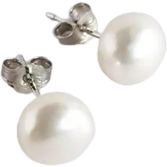 925 Quality Silver Womens Real 8-9mm Freshwater Pearl Stud Earrings Piercing Gift-White[z700]