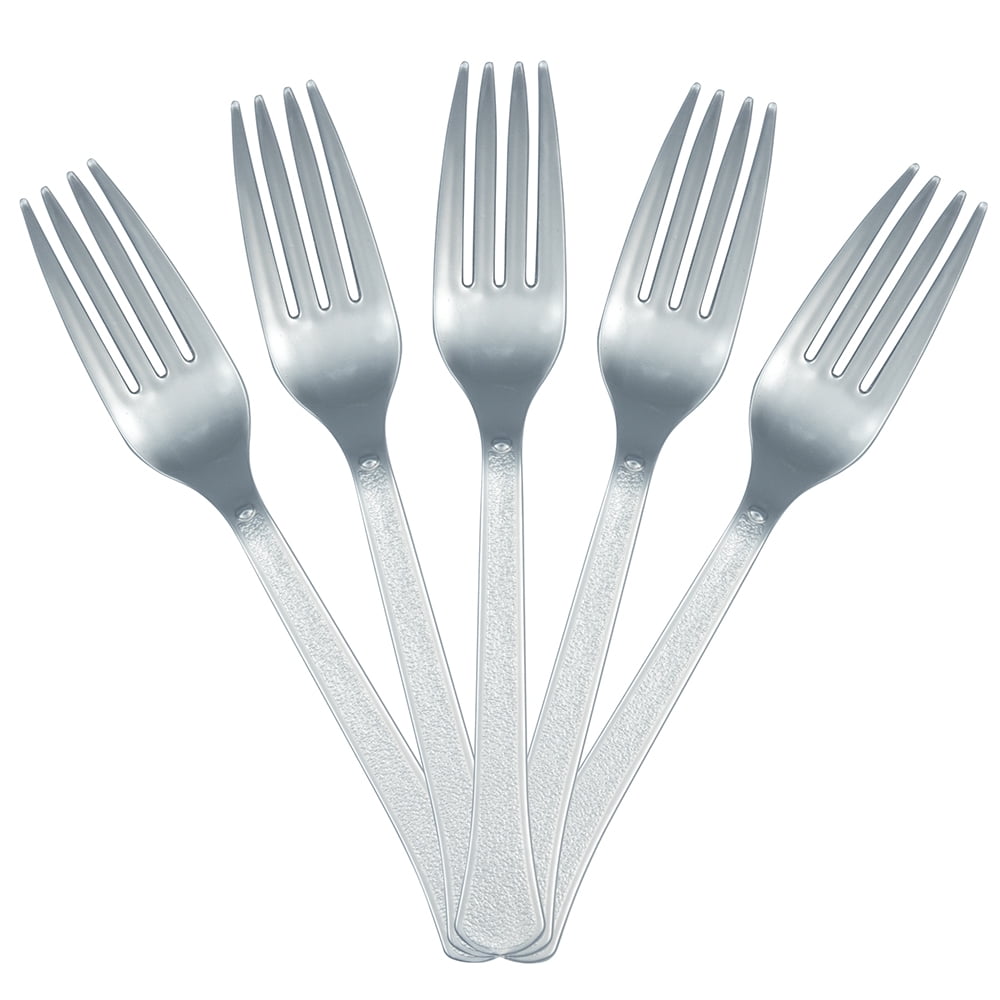 JAM Paper Premium Utensils Party Pack, Plastic Forks, Silver, 48