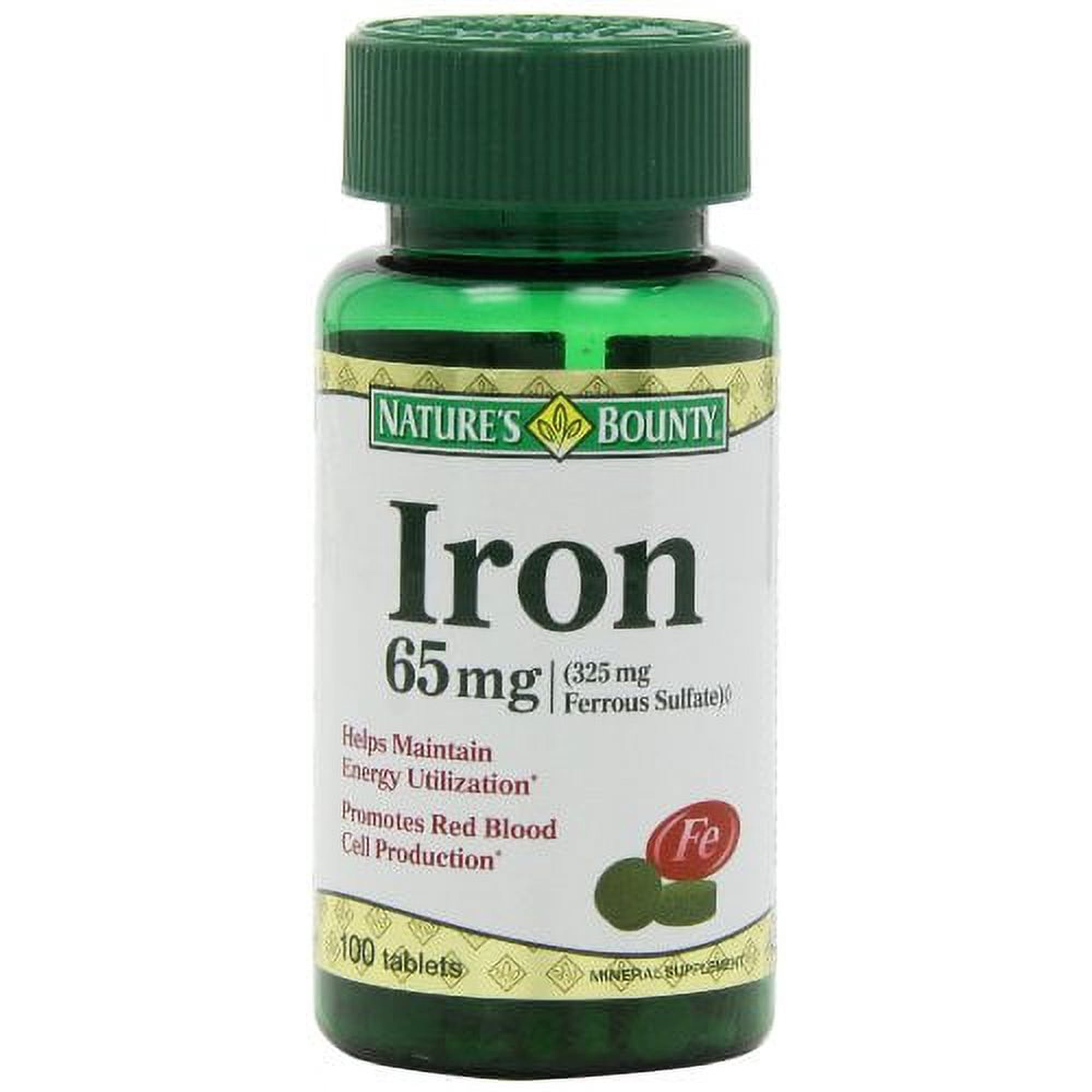 3 Pack - Nature's Bounty Iron 65 mg Tablets 100 Tablets Each