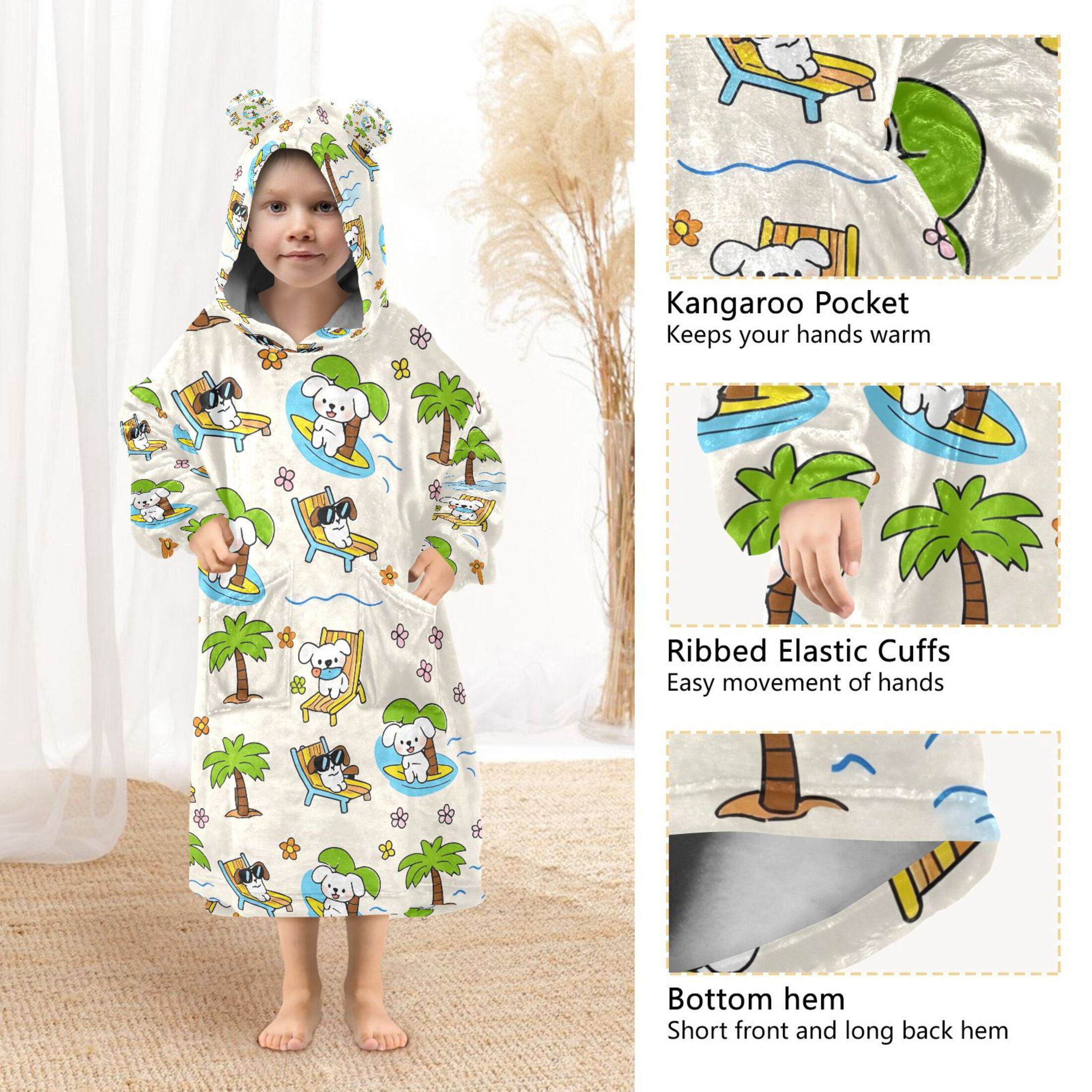 joogoo Blanket Hoodie for Puppy Dogs Palm Tree Oversize Sweatshirt 3-14 YR L