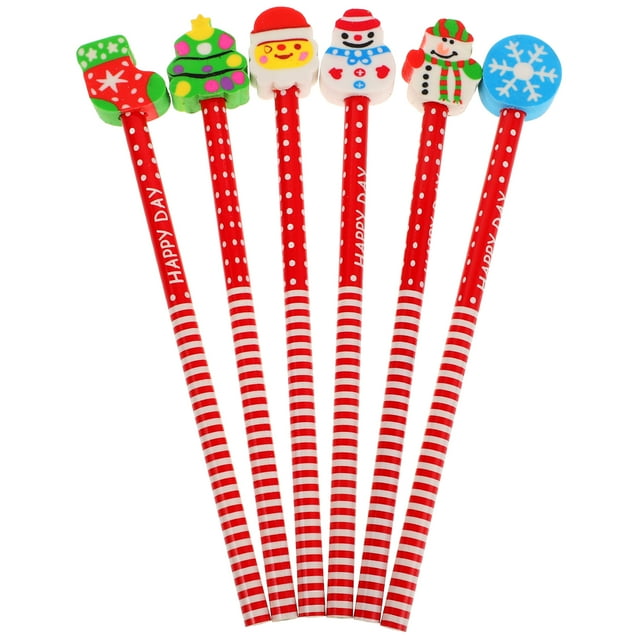 24 piezas de lápiz de Navidad con borrador, lápices para estudiantes con borradores de goma, lápices de dibujos animados, regalo de Navidad, papelería escolar para oficina